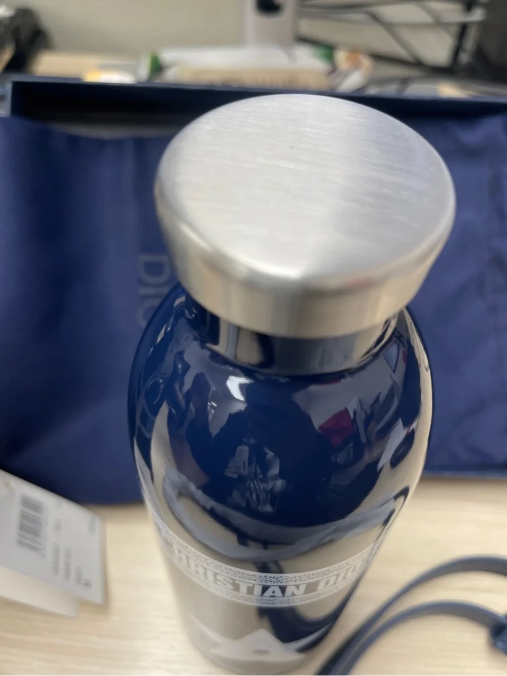 Dior Navy Water Bottle Tumbler Holder w/Strap Limited VIP Gift Novelty GWP NWT